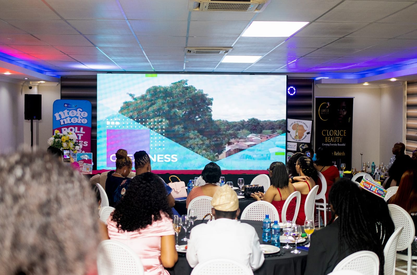 Audience members watching the event screen at SheReign Africa
